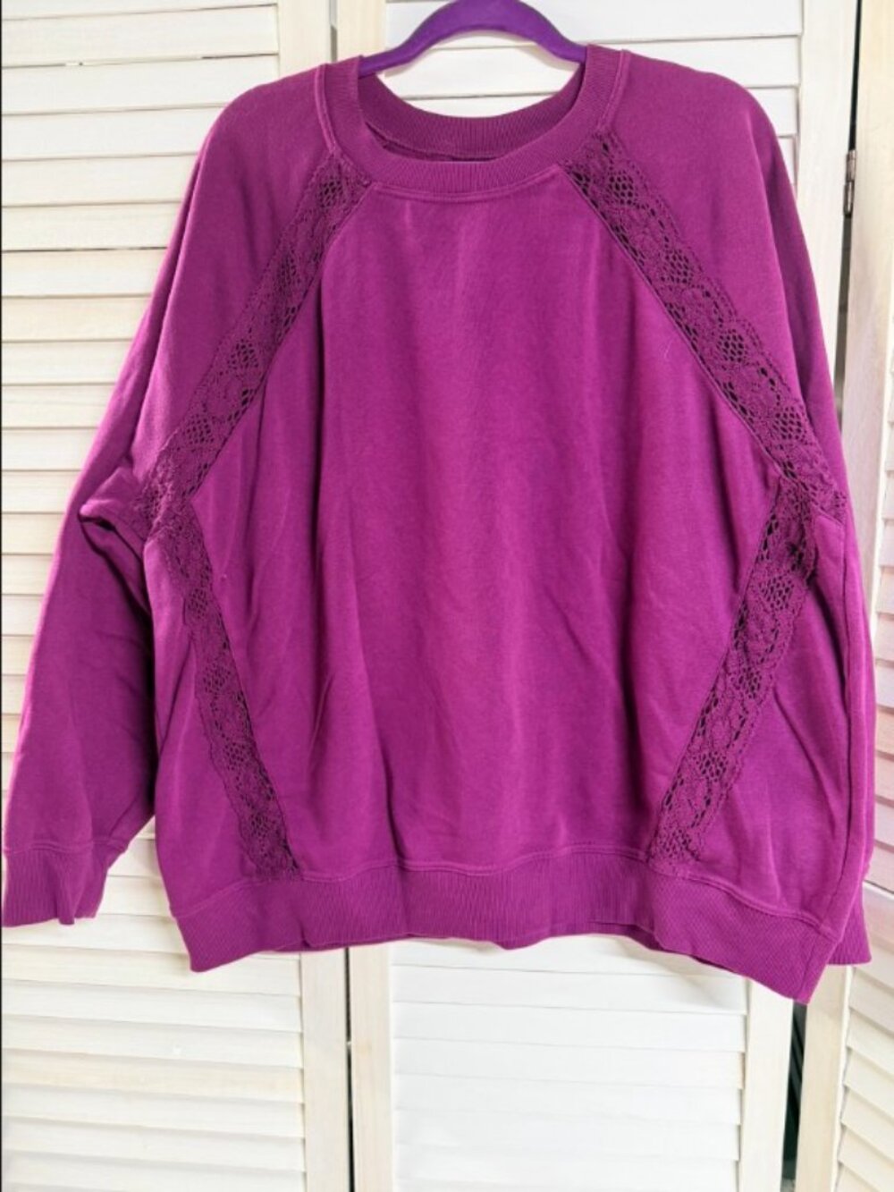Fuchsia Lace Pullover Crew Sweater